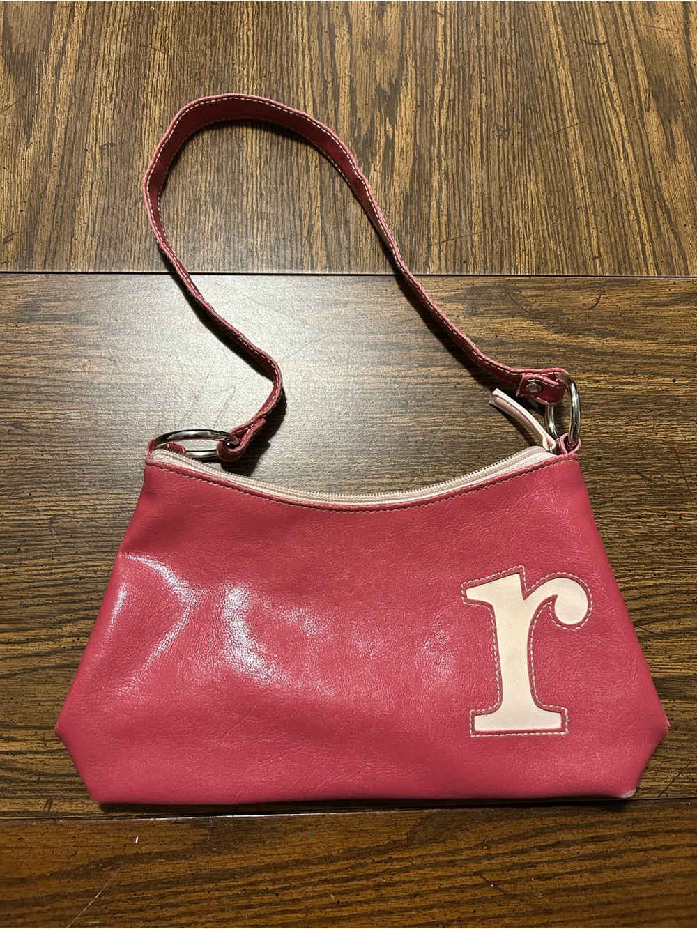 Pink Shoulder Bag with letter 'r' initial